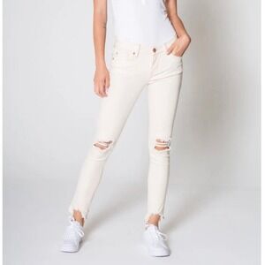 Dear John Gisele High Rise Skinny Jeans Off White Distressed Raw Hem Size 29